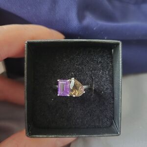 Genuine Amethyst & Smoky Quartz Toi Et Moi Ring